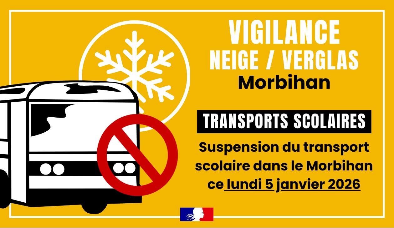 Suspension du transport scolaire dans le Morbihan ce lundi 5 janvier 2026