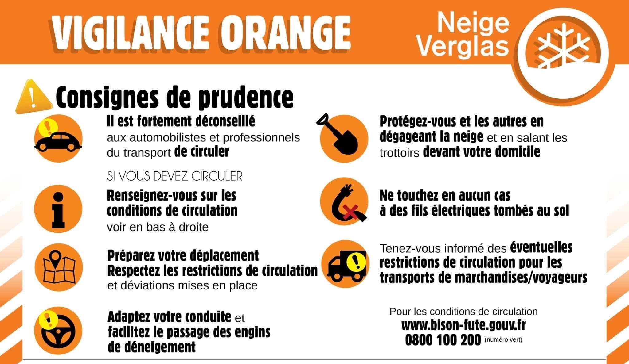 Vigilance orange neige et verglas & suspension du transport scolaire  jusqu&rsquo;au mardi 6 janvier