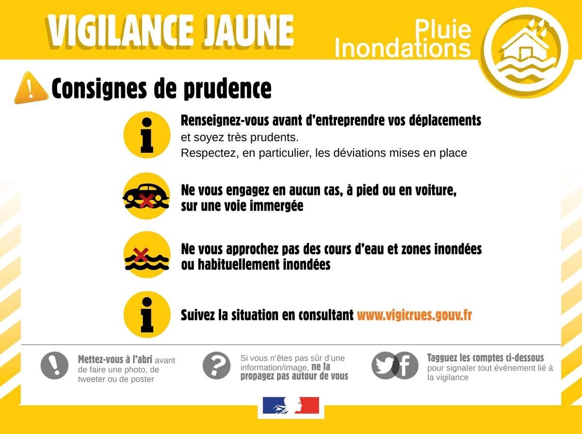 [𝐕𝐈𝐆𝐈𝐋𝐀𝐍𝐂𝐄 𝐌𝐄𝐓𝐄𝐎] vigilance jaune vents violents 🟡💨 et pluie inondations ☔️ 📆Jeudi 15 janvier ⏰ Vents violents de 10h00 à 20h00 ⏰ pluies inondations de 6h00 à 19h00